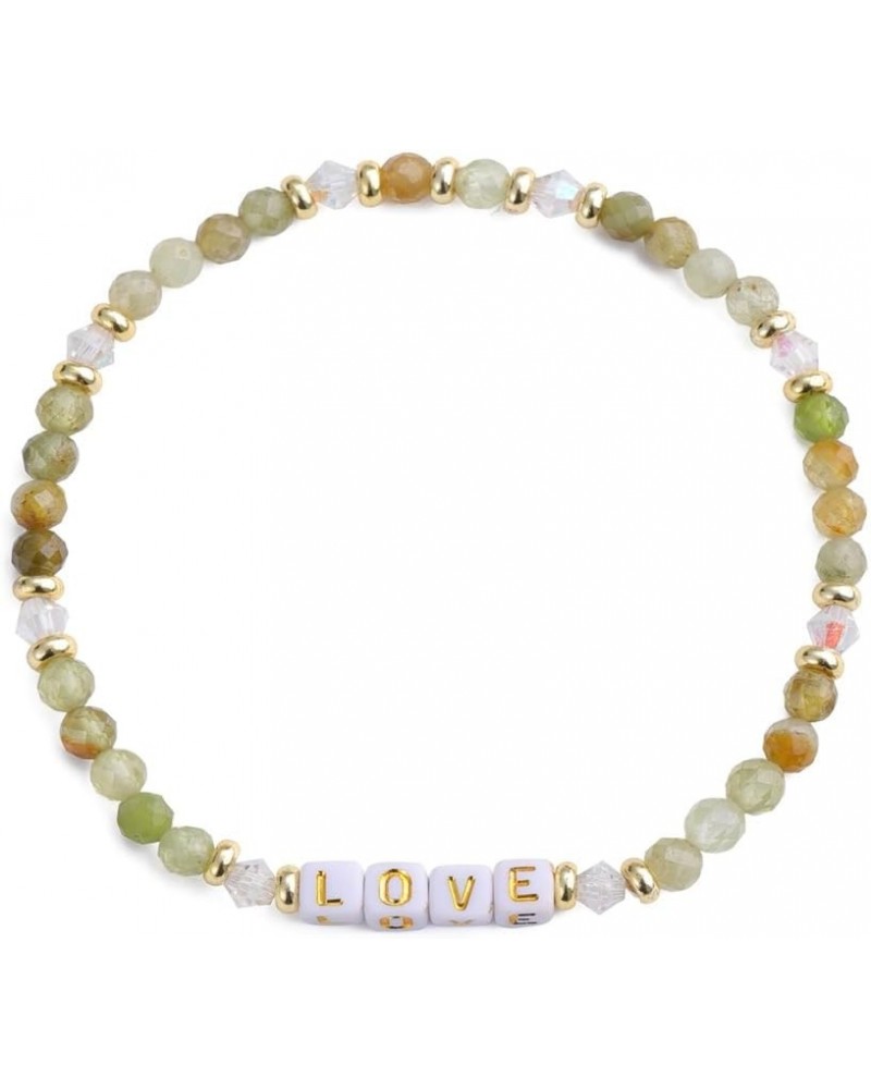 Natural Stone Bead Motivational Letters Bracelet for Women, Micro Faceted Round Crystal Beads Love Bracelet, Gemstone Beads(4...