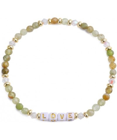 Natural Stone Bead Motivational Letters Bracelet for Women, Micro Faceted Round Crystal Beads Love Bracelet, Gemstone Beads(4...