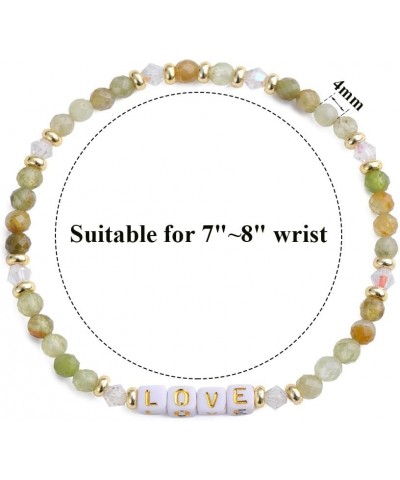 Natural Stone Bead Motivational Letters Bracelet for Women, Micro Faceted Round Crystal Beads Love Bracelet, Gemstone Beads(4...