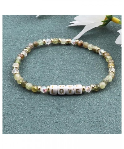 Natural Stone Bead Motivational Letters Bracelet for Women, Micro Faceted Round Crystal Beads Love Bracelet, Gemstone Beads(4...