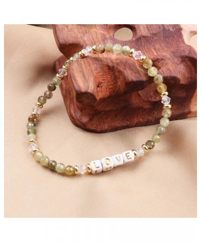 Natural Stone Bead Motivational Letters Bracelet for Women, Micro Faceted Round Crystal Beads Love Bracelet, Gemstone Beads(4...