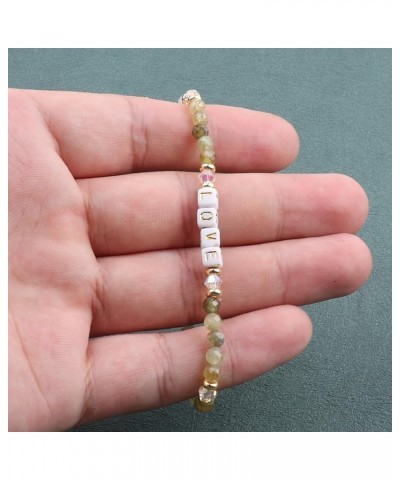 Natural Stone Bead Motivational Letters Bracelet for Women, Micro Faceted Round Crystal Beads Love Bracelet, Gemstone Beads(4...