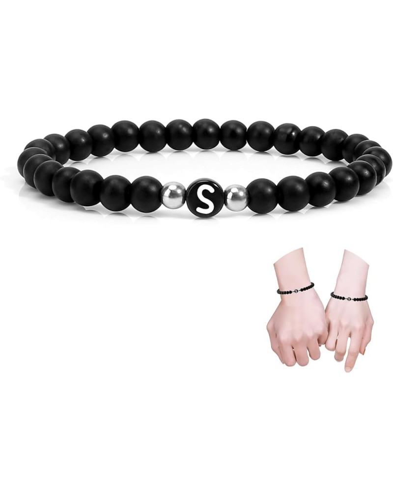 Initial Bracelets for Women Men Girls Couples, Black Onxy Letter A-Z Beads Bracelets for Women Bracelet-s $5.89 Bracelets