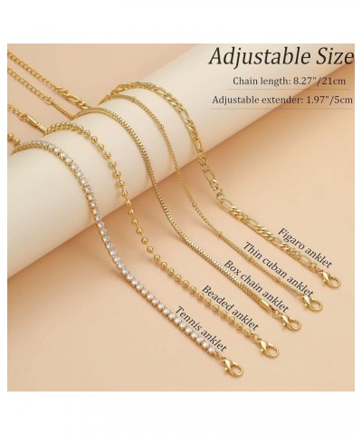 Gold Ankle Bracelets for Women, 14K Gold Cuban Link Evil Eye Anklets Set for Teen Girls Adjustable Layered Waterproof Summer ...