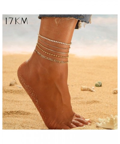 Gold Ankle Bracelets for Women, 14K Gold Cuban Link Evil Eye Anklets Set for Teen Girls Adjustable Layered Waterproof Summer ...