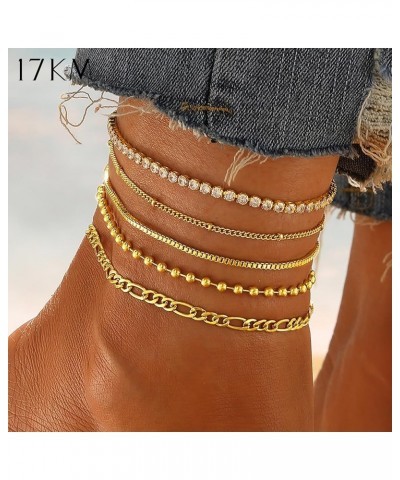 Gold Ankle Bracelets for Women, 14K Gold Cuban Link Evil Eye Anklets Set for Teen Girls Adjustable Layered Waterproof Summer ...