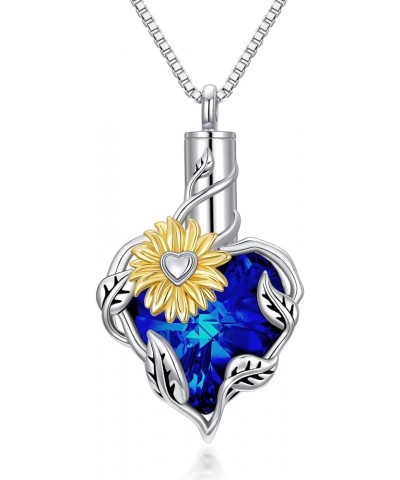 Sunflower Urn Necklace for Ashes with Heart Crystal S925 Sterling Silver Dainty Sunflower Pendant Cremation Jewelry Ashes Kee...