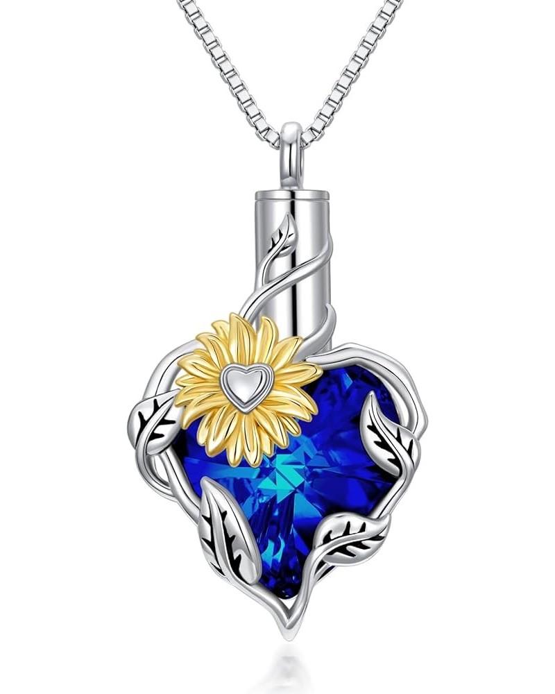 Sunflower Urn Necklace for Ashes with Heart Crystal S925 Sterling Silver Dainty Sunflower Pendant Cremation Jewelry Ashes Kee...