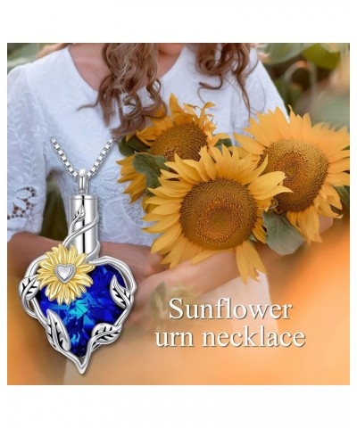 Sunflower Urn Necklace for Ashes with Heart Crystal S925 Sterling Silver Dainty Sunflower Pendant Cremation Jewelry Ashes Kee...