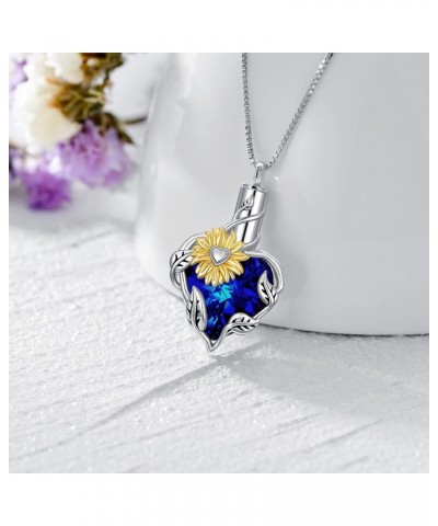 Sunflower Urn Necklace for Ashes with Heart Crystal S925 Sterling Silver Dainty Sunflower Pendant Cremation Jewelry Ashes Kee...