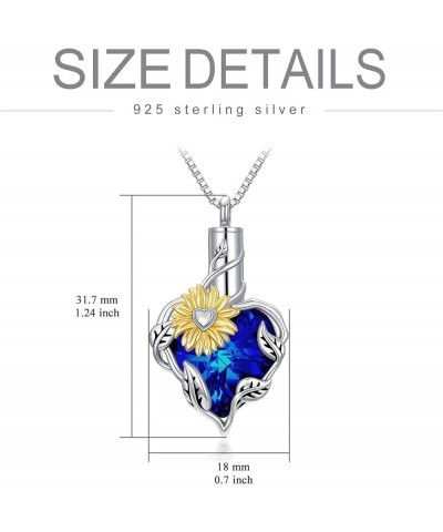 Sunflower Urn Necklace for Ashes with Heart Crystal S925 Sterling Silver Dainty Sunflower Pendant Cremation Jewelry Ashes Kee...