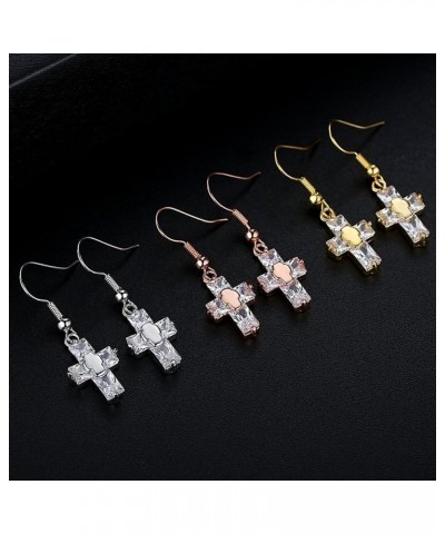 Gold Color Candy Cubic Zirconia Cross Pendant Necklace And Drop Dangle Earrings Religious Gift Set For Women Girls Rose Gold ...