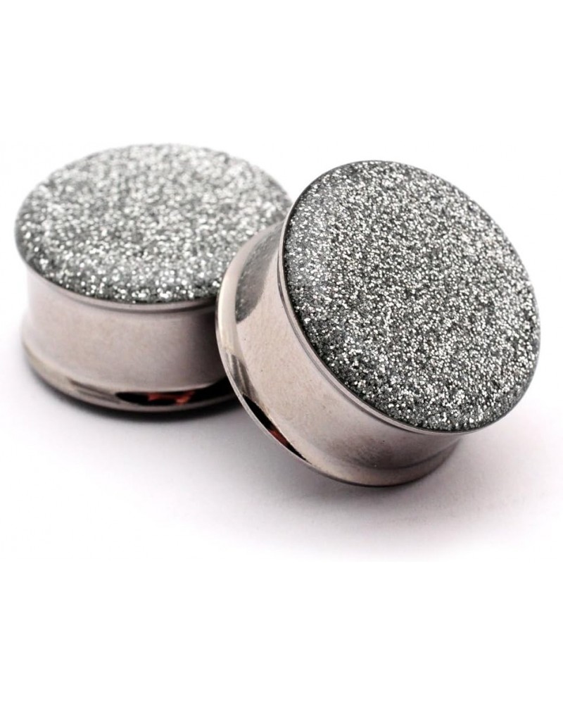 Double Flare Silver Glitter Plugs - Sold As a Pair 7/8" (22mm) $9.42 Body Jewelry