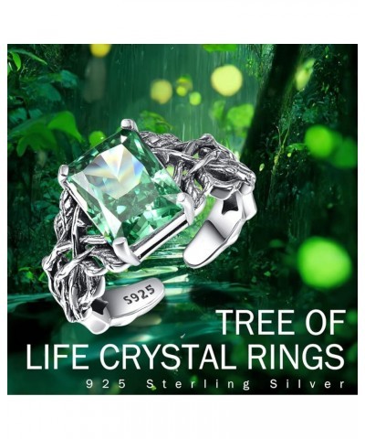 925 Sterling Silver Tree of Life Rings | Adjustable Crystal Rings Tree of Life Jewelry Gifts for Women A02-Emerald $24.29 Rings