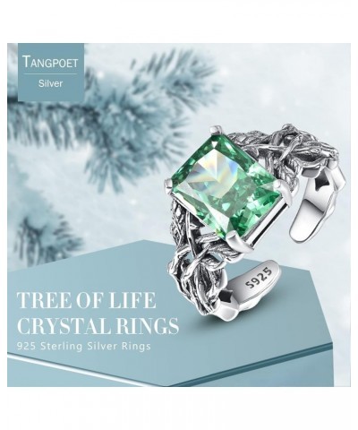 925 Sterling Silver Tree of Life Rings | Adjustable Crystal Rings Tree of Life Jewelry Gifts for Women A02-Emerald $24.29 Rings