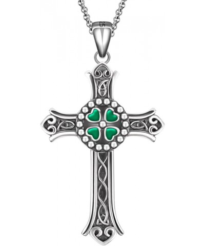 Clover Celtic Cross Necklace St Patricks Day Necklace 925 Sterling Silver Four Leaf Clover Necklace Irish Shamrock Pendant Ce...