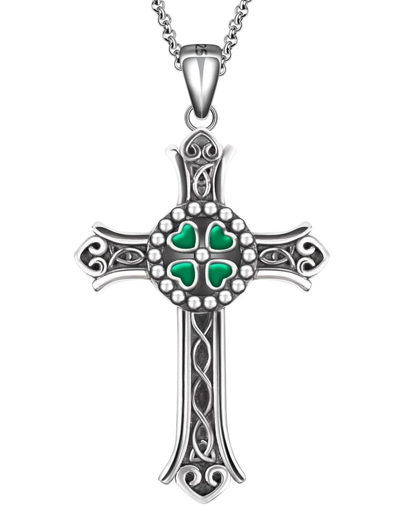 Clover Celtic Cross Necklace St Patricks Day Necklace 925 Sterling Silver Four Leaf Clover Necklace Irish Shamrock Pendant Ce...