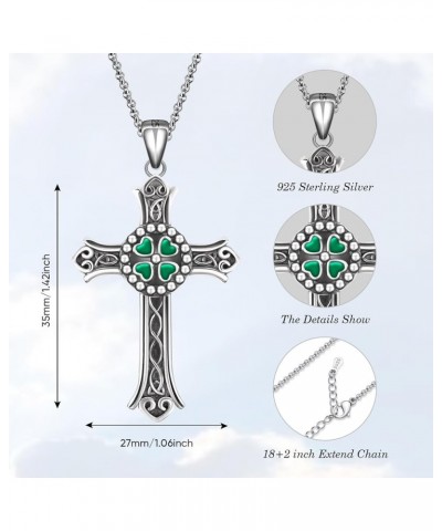 Clover Celtic Cross Necklace St Patricks Day Necklace 925 Sterling Silver Four Leaf Clover Necklace Irish Shamrock Pendant Ce...