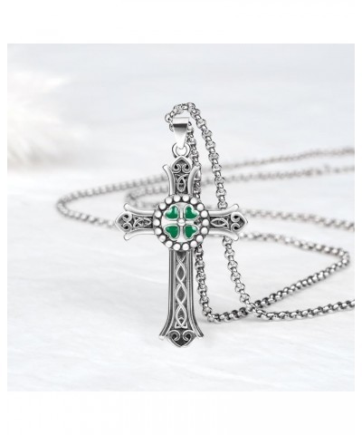 Clover Celtic Cross Necklace St Patricks Day Necklace 925 Sterling Silver Four Leaf Clover Necklace Irish Shamrock Pendant Ce...