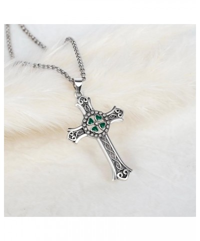 Clover Celtic Cross Necklace St Patricks Day Necklace 925 Sterling Silver Four Leaf Clover Necklace Irish Shamrock Pendant Ce...