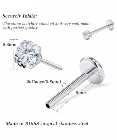 18G 20G Threadless nose stud Surgical Steel Push in nose stud Hypoallergenic Push in nose rings Diamond Small Silver 20 Gauge...