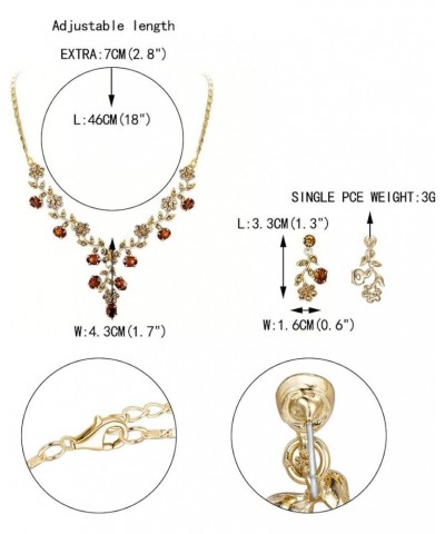 Flower Leaf Necklace Earrings Set Austrian Crystal 15_Brown Gold-Tone $13.91 Jewelry Sets