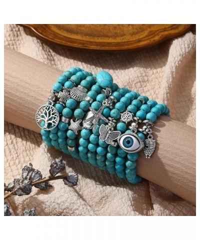 Turquoise Bracelet for Women,Healing Crystal Stone Stretch Bead Bracelets Turquoise Jewelry Bead Round $6.04 Bracelets