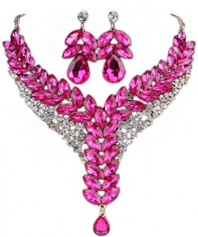 Women's Wedding Bridal Bridesmaid Rhinestone Crystal Statement Necklace Earrings Party Costume Jewelry Set Pink $10.56 Jewelr...