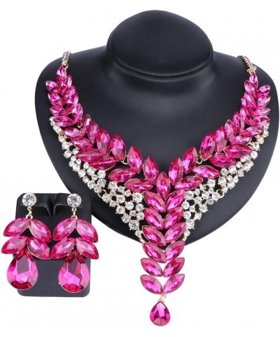 Women's Wedding Bridal Bridesmaid Rhinestone Crystal Statement Necklace Earrings Party Costume Jewelry Set Pink $10.56 Jewelr...