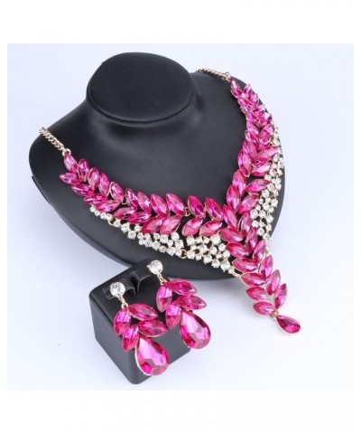 Women's Wedding Bridal Bridesmaid Rhinestone Crystal Statement Necklace Earrings Party Costume Jewelry Set Pink $10.56 Jewelr...