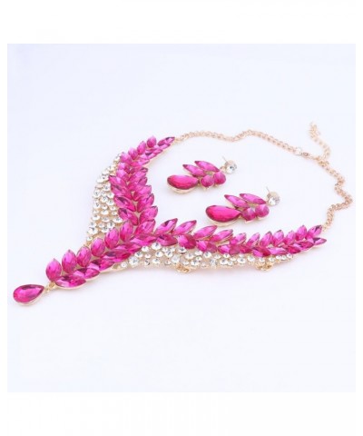 Women's Wedding Bridal Bridesmaid Rhinestone Crystal Statement Necklace Earrings Party Costume Jewelry Set Pink $10.56 Jewelr...