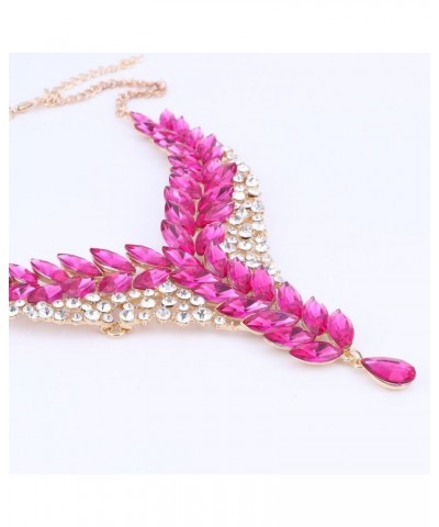 Women's Wedding Bridal Bridesmaid Rhinestone Crystal Statement Necklace Earrings Party Costume Jewelry Set Pink $10.56 Jewelr...