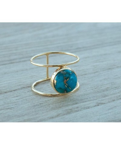 Natural Gem Women's Ring 14k Gold Plated Filled Oval Cut turquoise Natural Bohemian Jewelry Handmade Personalized Simple Ring...