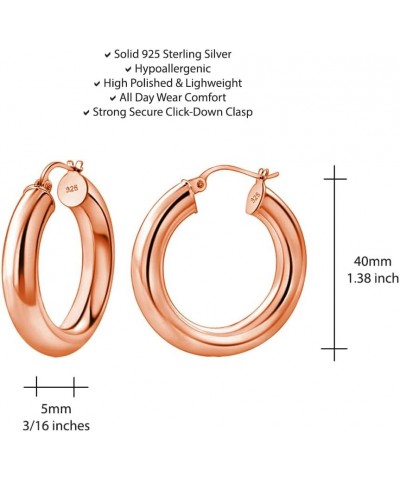 925 Sterling Silver 5mm Thick High Polished Circle Chunky Click-Top Hoop Earrings for Women and Teen Girls, Sterling Silver, ...