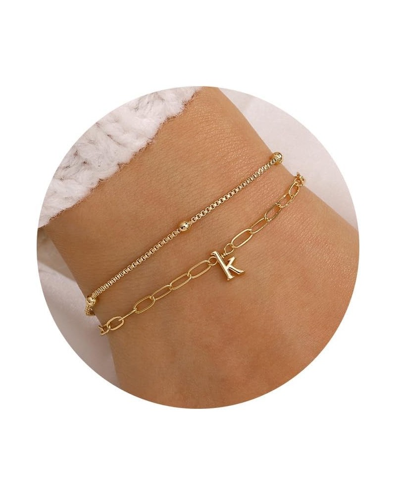 Gold Initial Bracelet for Women Girls - Dainty Layered Personalized Bracelet Gold Jewelry Gifts for Women Teen Girls K $7.64 ...