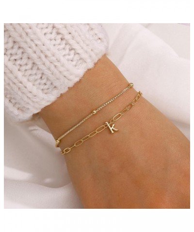 Gold Initial Bracelet for Women Girls - Dainty Layered Personalized Bracelet Gold Jewelry Gifts for Women Teen Girls K $7.64 ...