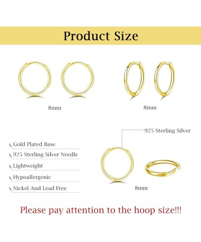 925 Sterling Silver Hoop Earrings for Women - 3 Pairs Hypoallergenic Lightweight Hoops Fashion Earrings Cartilage Earring Sma...