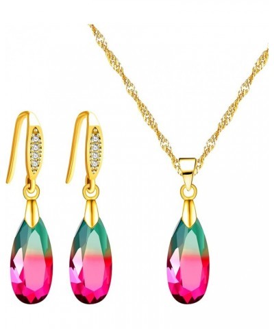 Gold Plated Gradient Color Dangle Drop Earrings and Necklace Set - Waterdrop Design Crystal Tourmaline Jewelry Set for Women ...