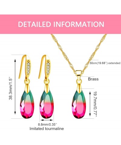 Gold Plated Gradient Color Dangle Drop Earrings and Necklace Set - Waterdrop Design Crystal Tourmaline Jewelry Set for Women ...