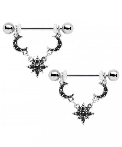 14G Womens Nipplerings Piercing 316L Steel 2Pc Crescent Moon Star Nipple Ring Set 9/16 $11.59 Body Jewelry