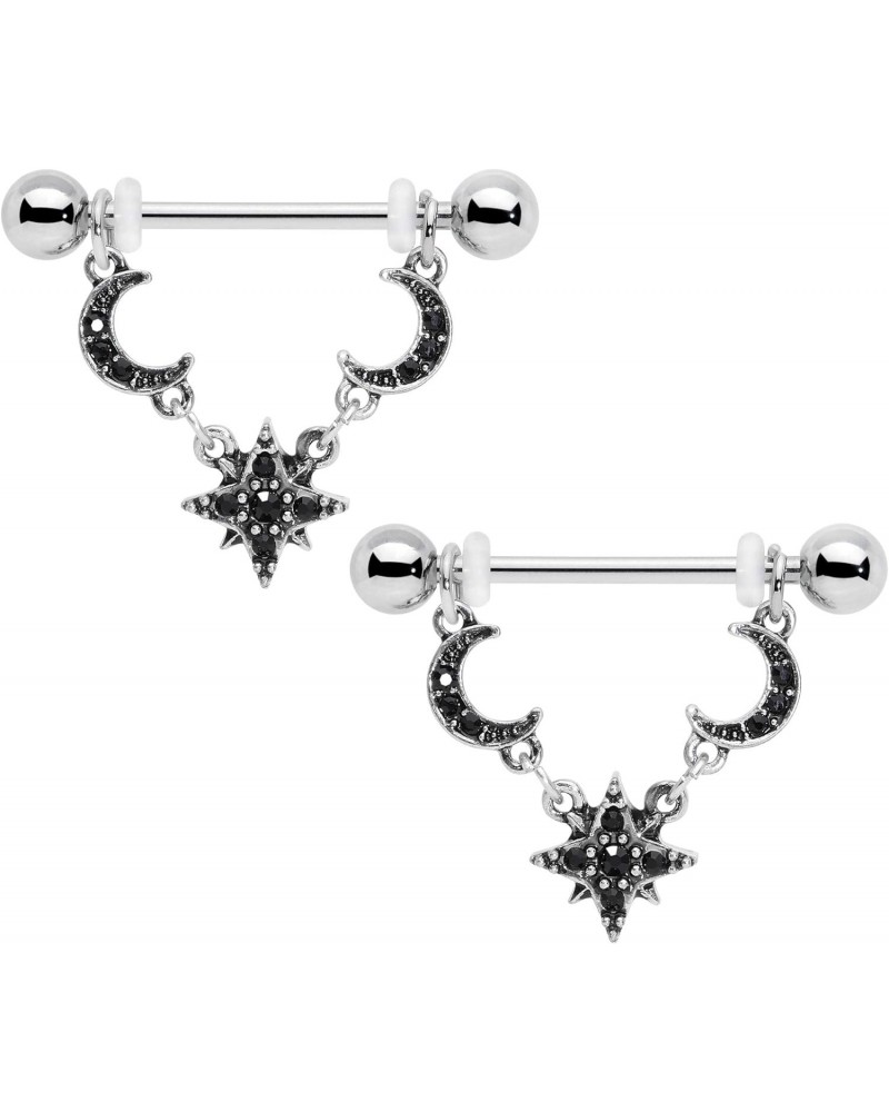 14G Womens Nipplerings Piercing 316L Steel 2Pc Crescent Moon Star Nipple Ring Set 9/16 $11.59 Body Jewelry