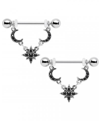 14G Womens Nipplerings Piercing 316L Steel 2Pc Crescent Moon Star Nipple Ring Set 9/16 $11.59 Body Jewelry