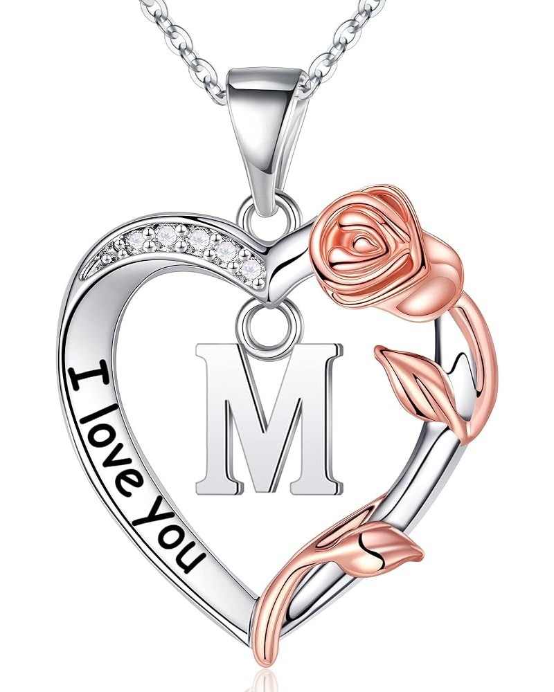 Rose Heart Initial Necklaces for Women Girls - I Love You Heart Initial Pendant Necklace Jewelry Birthday Gifts for Women Val...