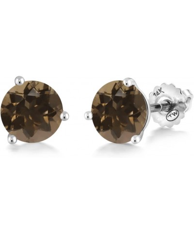 14K White Gold Stud Earrings For Women | Round 6MM | Gemstone Birthstone | 3 Prong Martini Screw Back Earrings Smoky Quartz $...