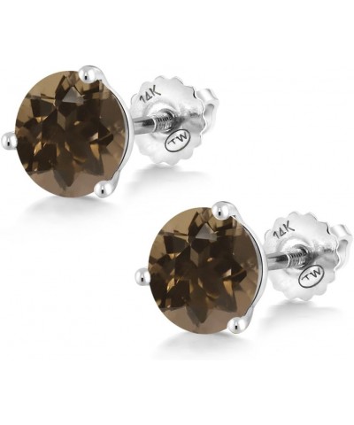 14K White Gold Stud Earrings For Women | Round 6MM | Gemstone Birthstone | 3 Prong Martini Screw Back Earrings Smoky Quartz $...