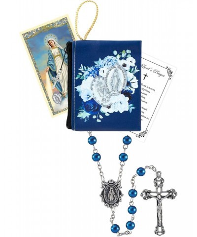 Rosary Miraculous Medal - with Miraculous Medal Prayer Card, Floral Zippered Rosary Case, The Lord's Prayer Card | Sapphire M...