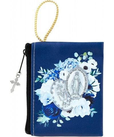 Rosary Miraculous Medal - with Miraculous Medal Prayer Card, Floral Zippered Rosary Case, The Lord's Prayer Card | Sapphire M...