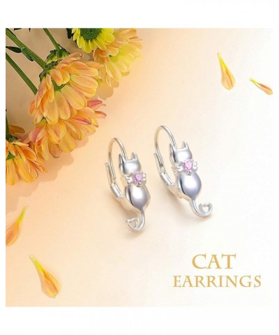 925 Sterling Silver Dangle Earrings for Women Cat Earrings Cubic Zirconia/Moonstone Black Cat Earrings Animal Jewelry Cat Fas...