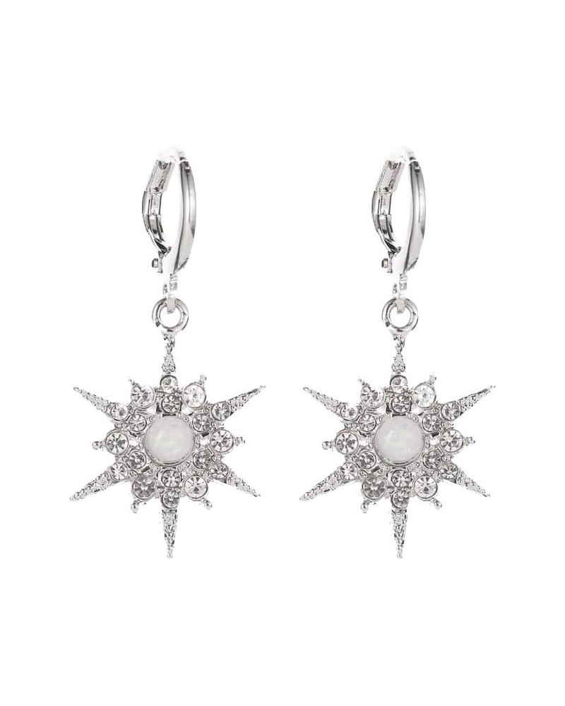 Crystal Star Earrings Starburst Stud Earrings Women Girl's Sparkling Jewelry silver-hoop $7.94 Earrings