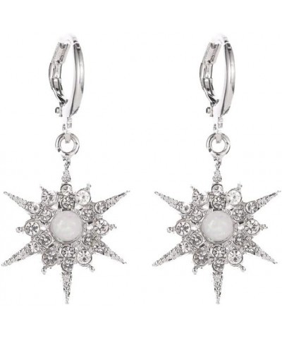 Crystal Star Earrings Starburst Stud Earrings Women Girl's Sparkling Jewelry silver-hoop $7.94 Earrings